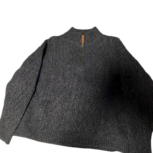 Vintage Inis Crafts 100% Merino Wool Cable Knit Sweater Medium Gray 1/4 Zip - Picture 10 of 16